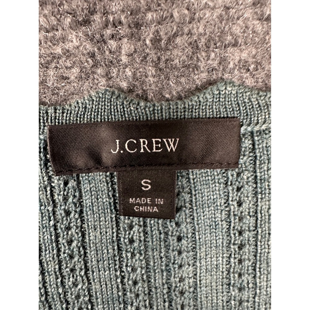 J.Crew Womens Coquette Scalloped Pointelle Merino Wool Sweater Sage Green Small - Picture 3 of 9